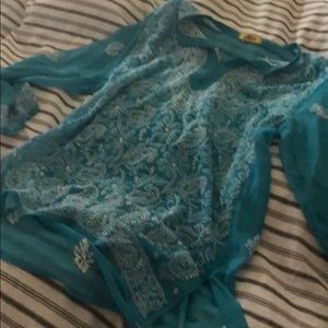 Tourquise hand embroidered and appliqués tunic